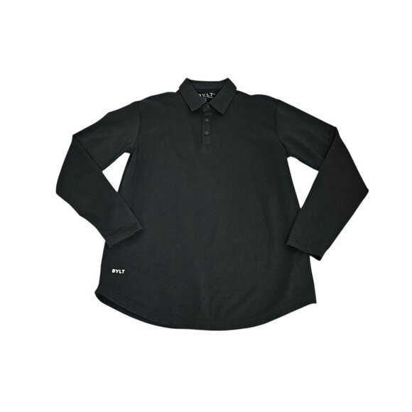 Bylt Premium Basics Lux Drop-Cut Long Sleeve Polo Shirt Men's Medium Black EUC - Picture 1 of 7